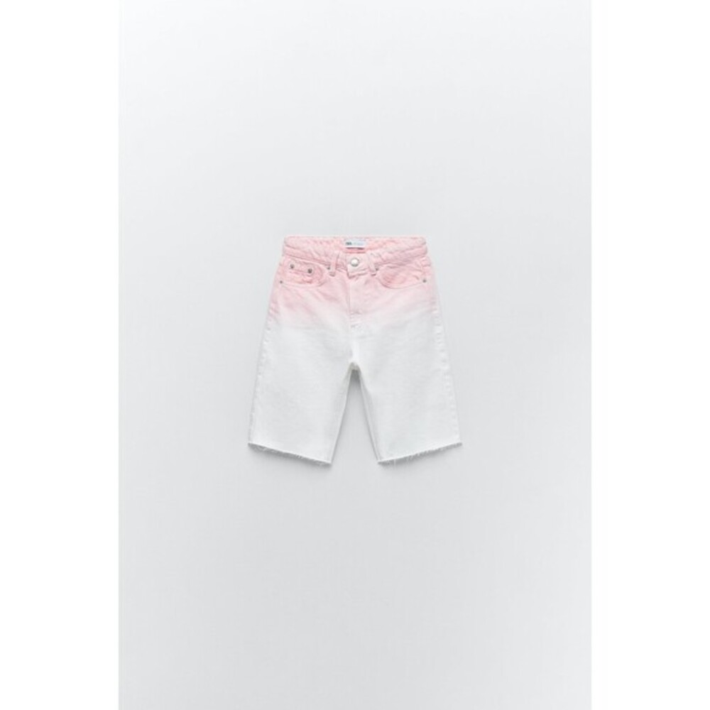 Denim Zara Tie Dye High-Waisted Bermuda Jean Shorts in Pink and White (NWT)